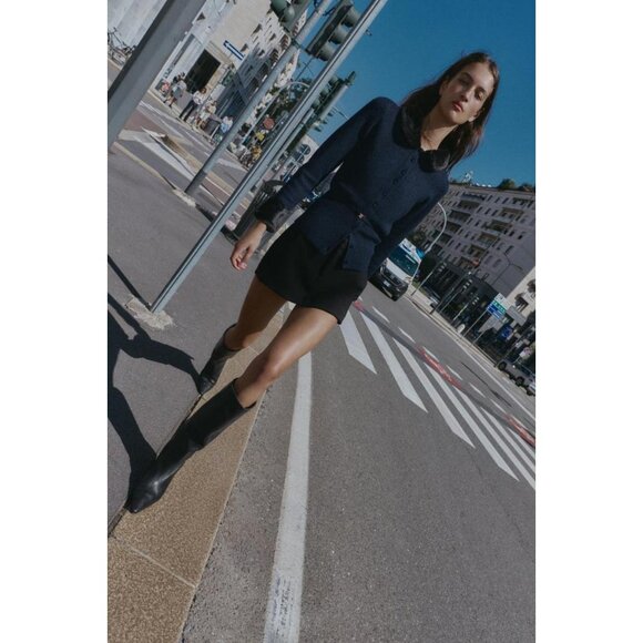 ZARA CONTRAST KNIT FAUX FUR CARDINGAN - Picture 2 of 9